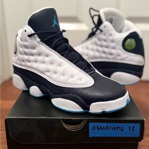 Obsidian Jordan 13s- white and blue